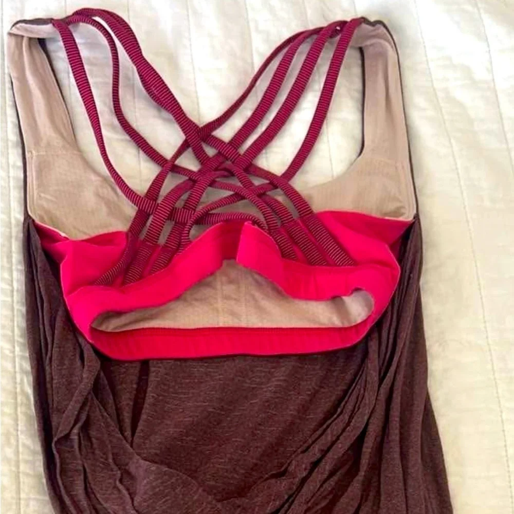 LULULEMON WILD TANK Top 2-in-1 Heathered Black Cherry/Electric Coral Size 2